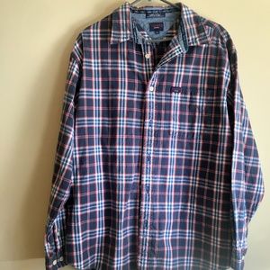 Tommy Jeans Blue Plaid Shirt 90s Grunge Look L Unique Hook & Loop Side Feature
